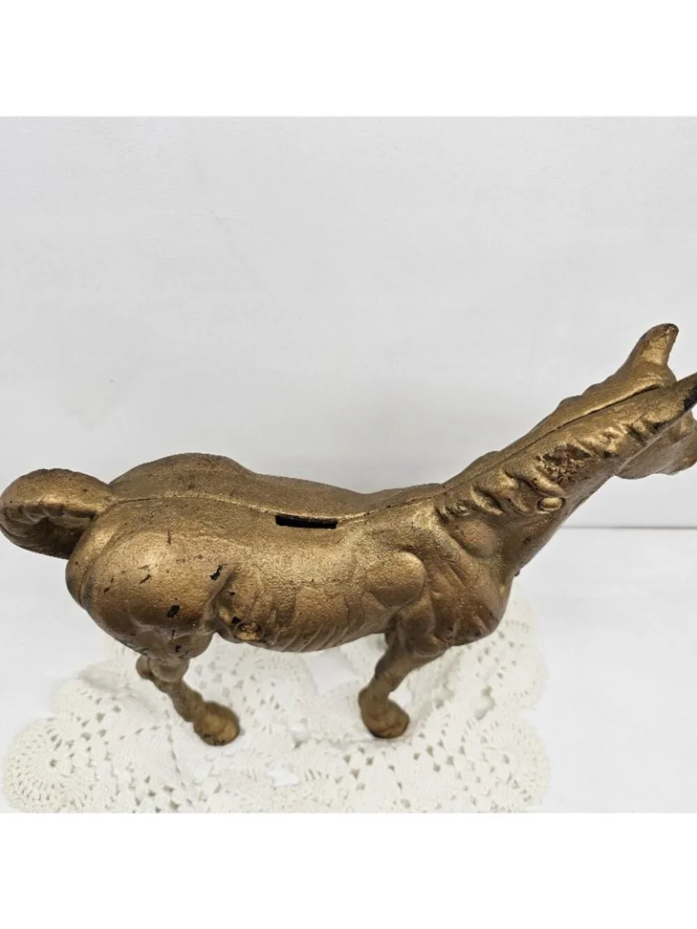 Antique Cast Iron Horse Still Bank AC Williams Beauty Gold Paint Coin Penny